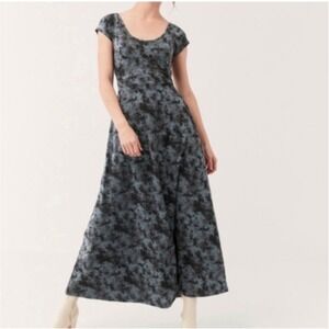 Pact Fit & Flare Crossback Maxi Dress Sz L Black Tie Dye Cutout Organic Cotton